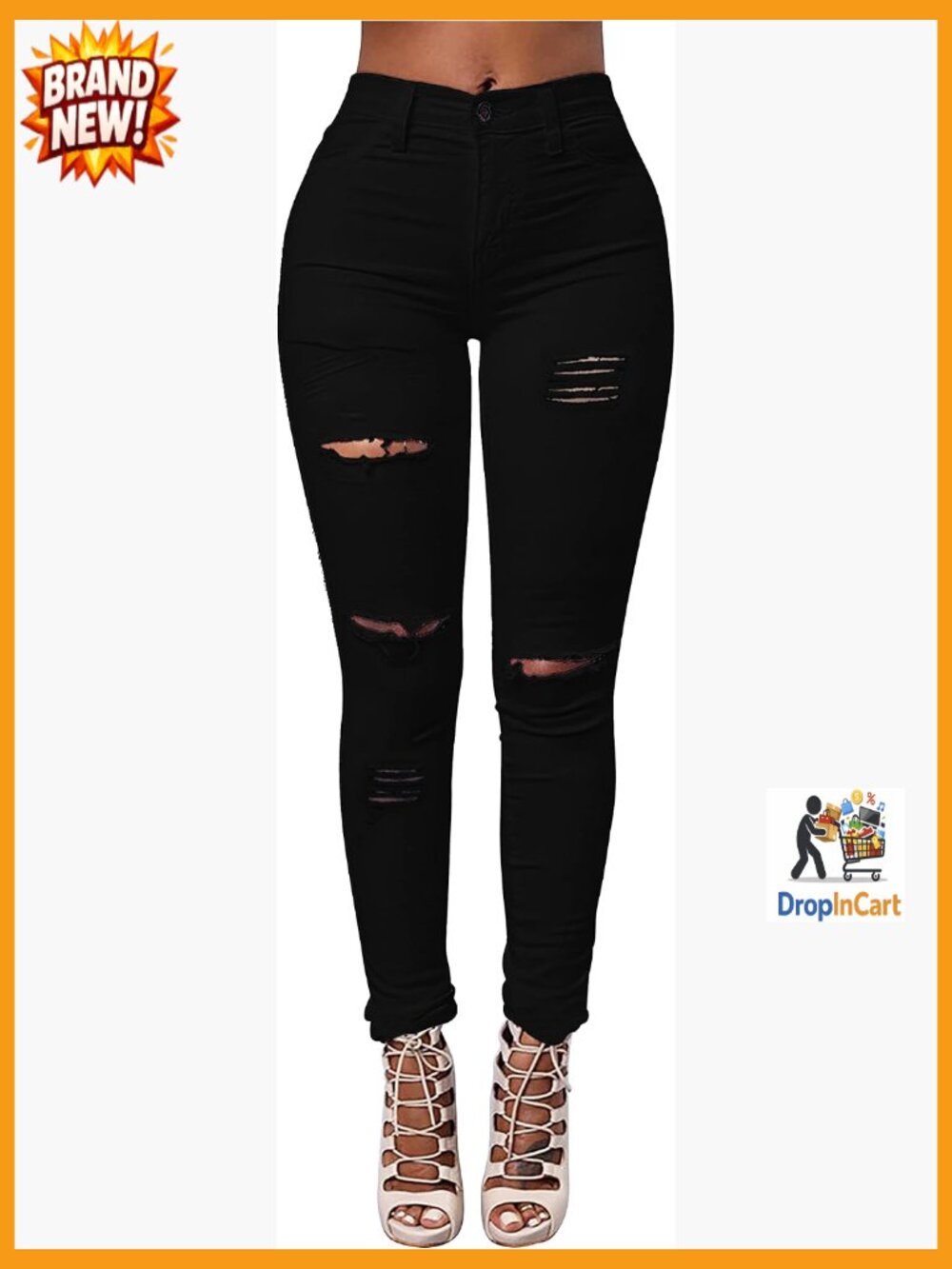 High Waisted Ripped Skinny Stretch Jeans Distressed Butt Lifting Denim Pants